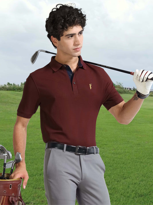 Men Maroon Premium Golf Polo T-Shirt | Quick Dry | Stretchable | UV Protected | Wrinkle & Odour-Free
