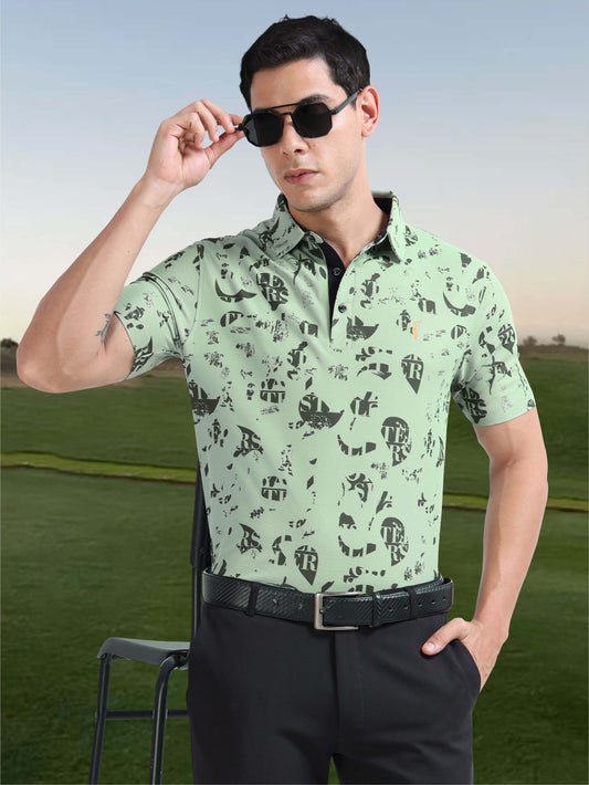 Green Camstel Print Polo Tshirt for Men
