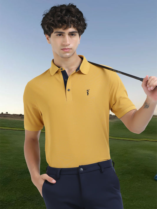 Men Mustard Premium Golf Polo T-Shirt | Quick Dry | Stretchable | UV Protected | Wrinkle & Odour-Free