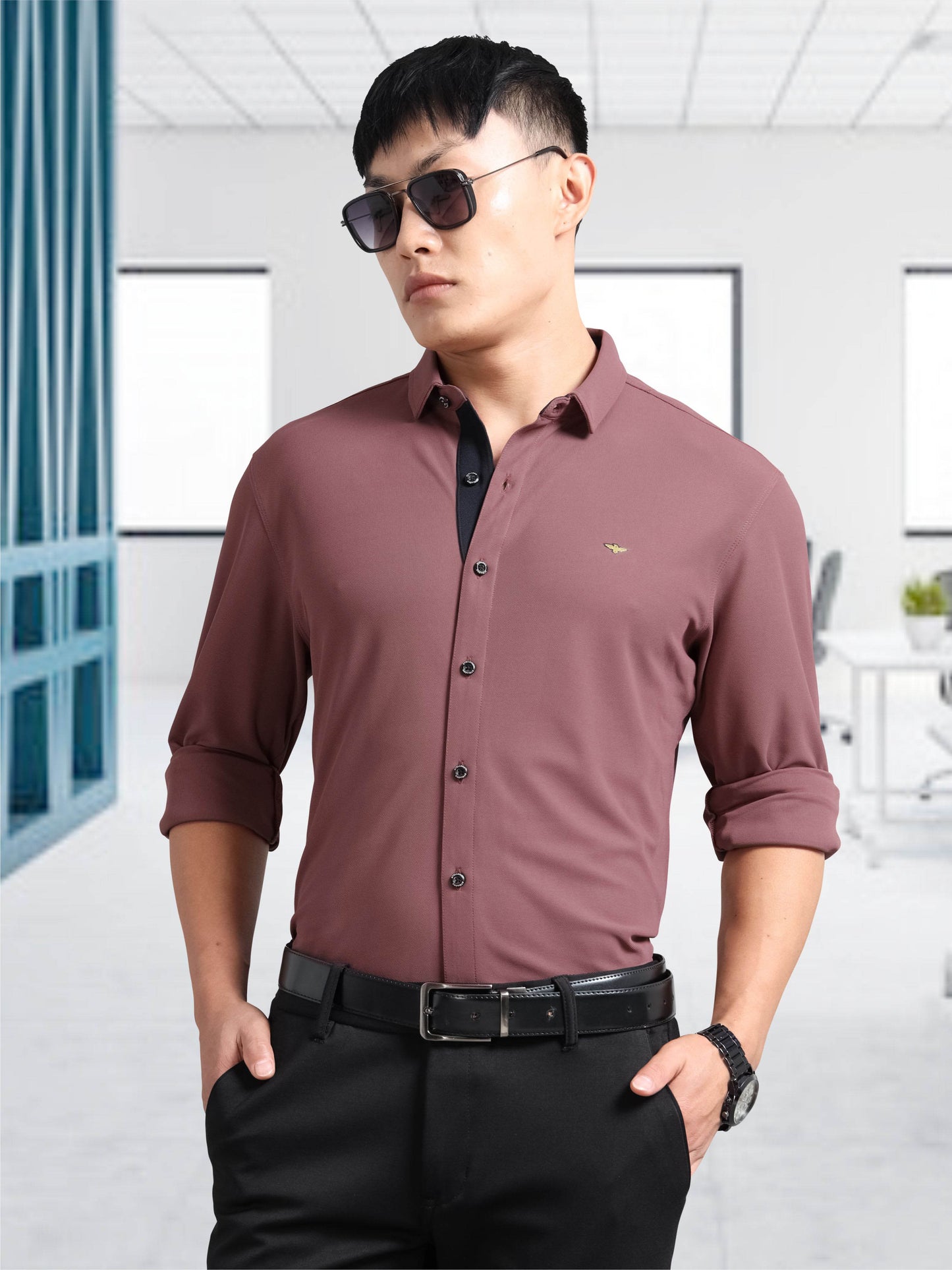 Mauve Men's Premium Nano-Dry Shirt | Stretchable | Wrinkle-Resistant |