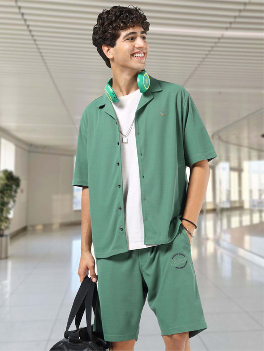 Men Relaxed Fit Co-ord Set - Green | Wrinkle Free | Stretchable | Feather Touch Feel | Breathable