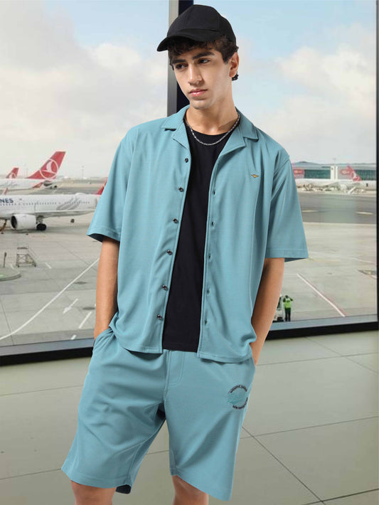 Men Relaxed Fit Co-ord Set Nile-Blue | Wrinkle Free | Stretchable | Feather Touch Feel | Breathable