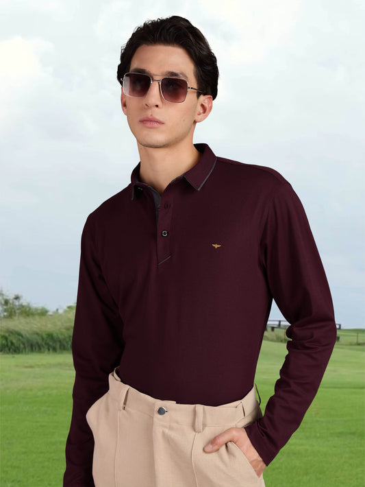 Men's Full Sleeve Soft Berry PQ Polo T-Shirt-Wine