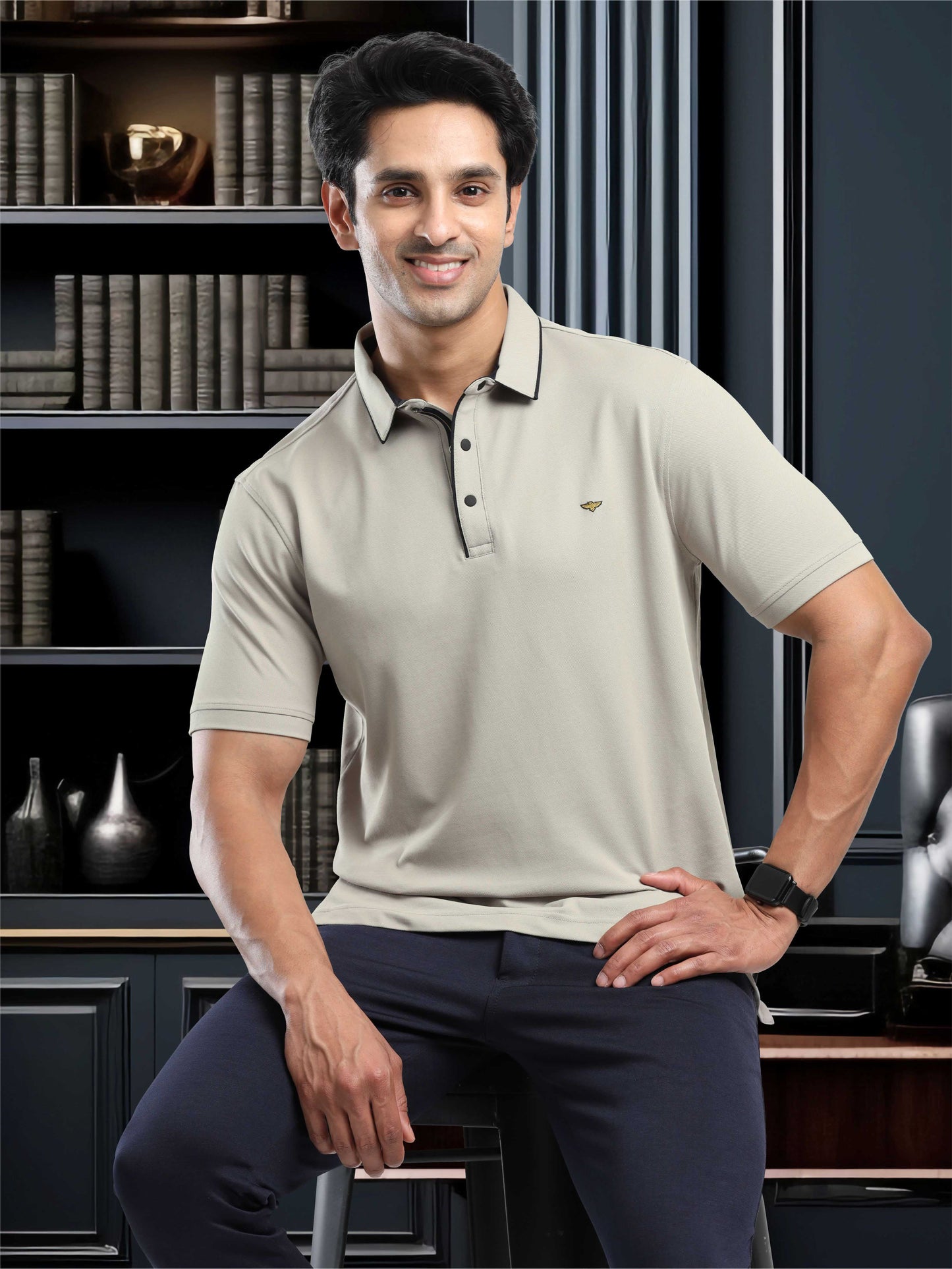 Moose Grey Men Premium SoftBerry PQ Polo T-Shirt