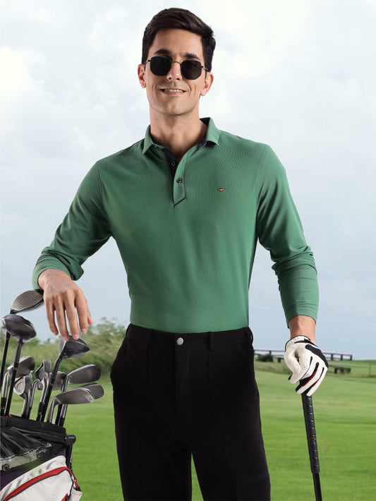 Men's Apple Green Full Sleeve Polo T-Shirt