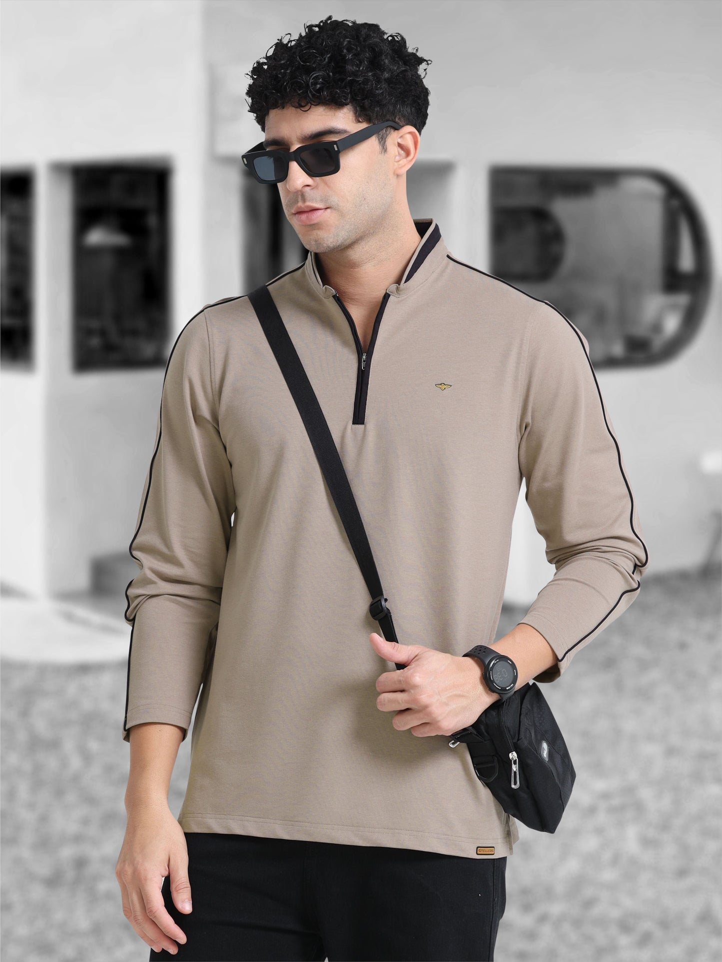 Shadow grey Full Sleeve Polo T Shirt for Men