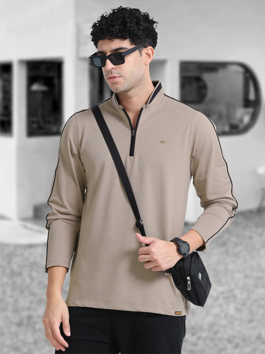 Shadow grey Full Sleeve Polo T Shirt for Men