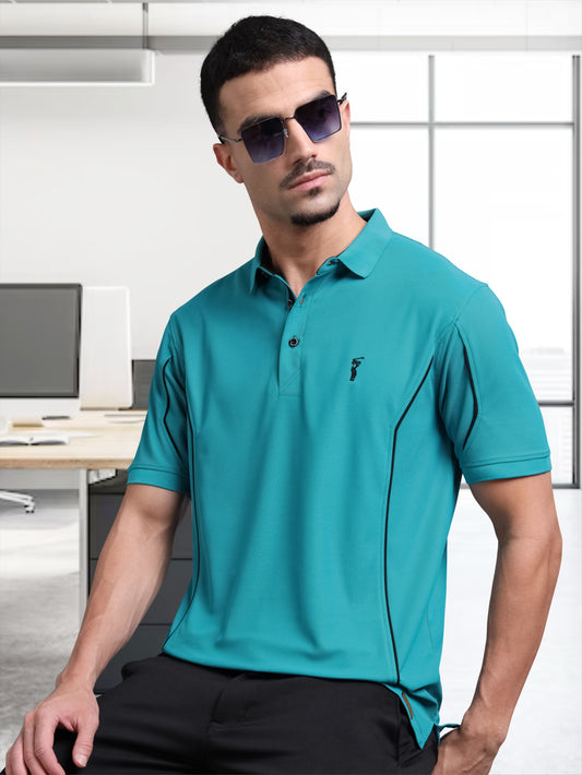 Jade Green - Men's Piping Design Polo T-Shirt | Wrinkle-Free | Quick Dry |  Odour-Free | Stretchable | UV Protected