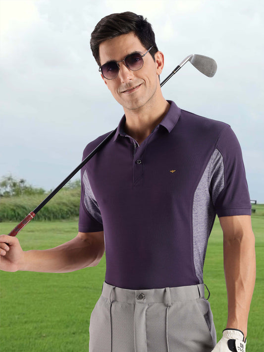 Men's Black Currant Color Block Polo T-Shirt | Wrinkle-Free | Quick Dry | Stretchable |  Odour-Free | UV Protected