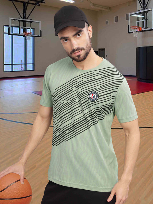 Green Printed Active Round Neck T Shirts for Men