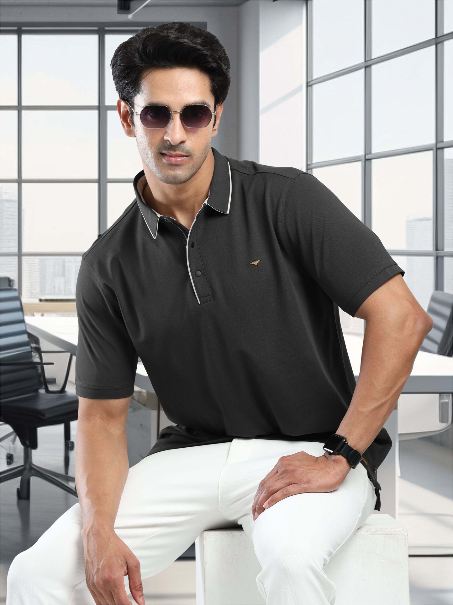 Dark Grey Men Premium SoftBerry PQ Polo T-Shirt