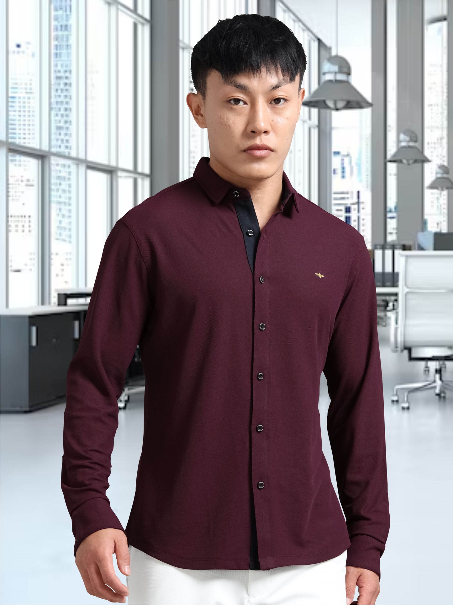 Wine Men's Premium Nano-Dry Shirt | Stretchable | Wrinkle-Resistant |
