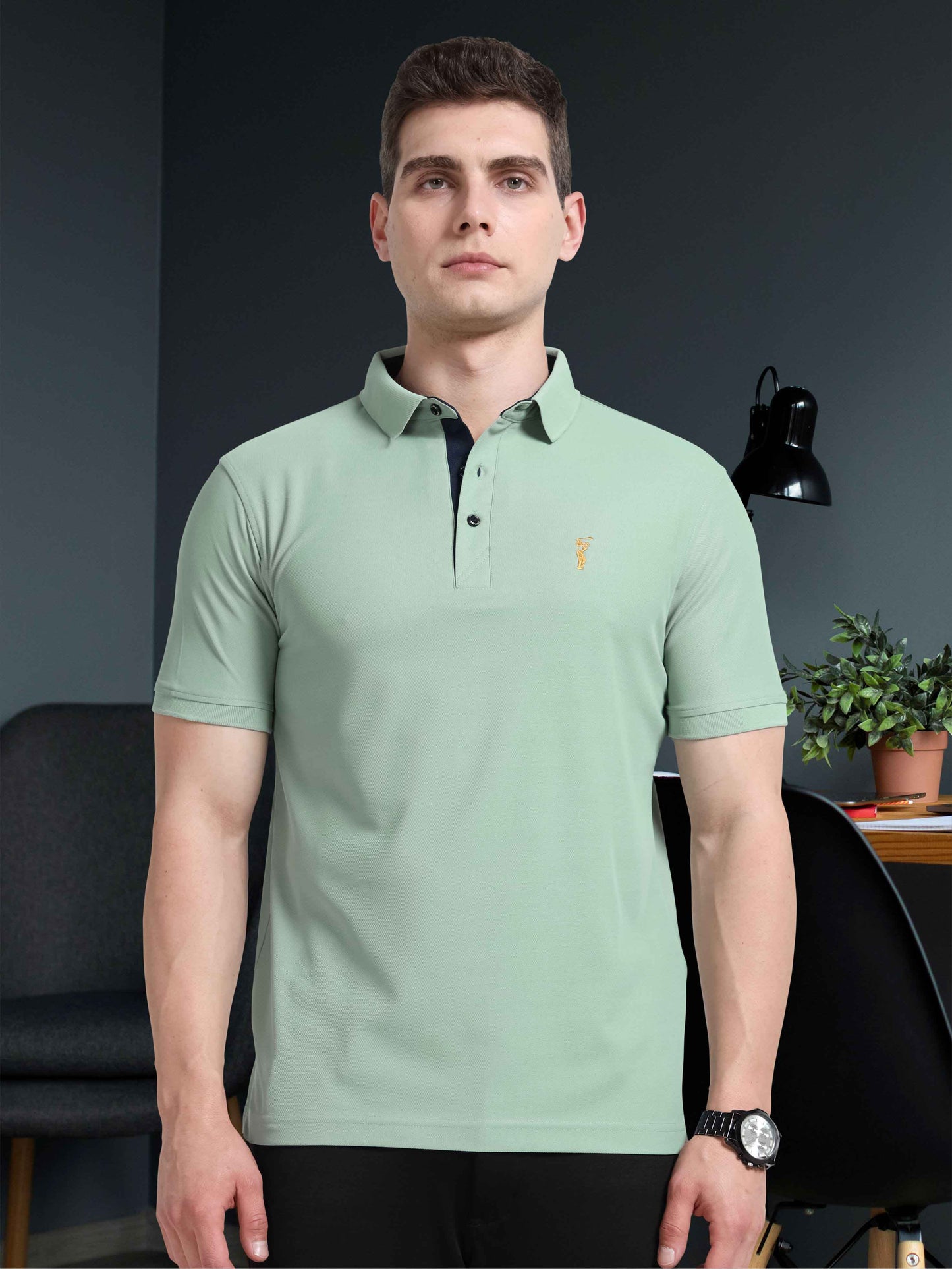 Men Misty Green Premium Golf Polo T-Shirt | Quick Dry | Stretchable | UV Protected | Wrinkle & Odour-Free