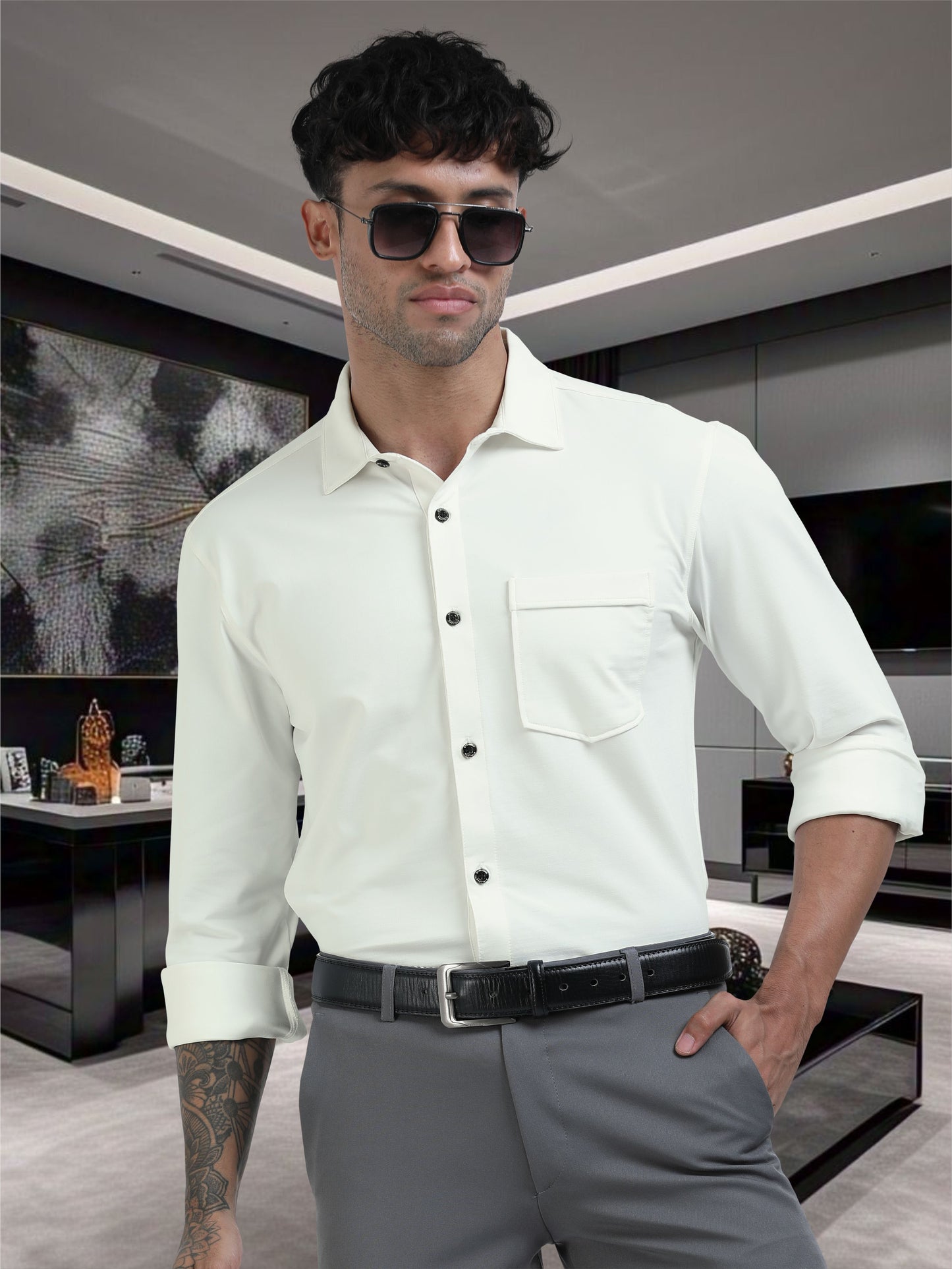 STELLERS Premium Cotton Formal Shirt - White | Stretchable | Wrinkle Free | Quick Dry | Feather Touch Feel