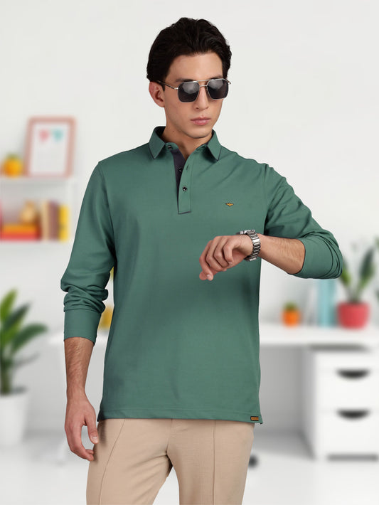 Men's Full Sleeve Soft Berry PQ Polo T shirt  - Green