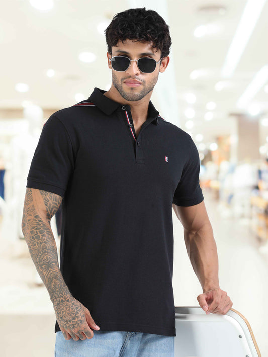 Men Black Solid Premium Cotton Polo T-shirt  | Stretchable   |  Feather touch feel  |  Sustainable  |  Breathable | Light Weight