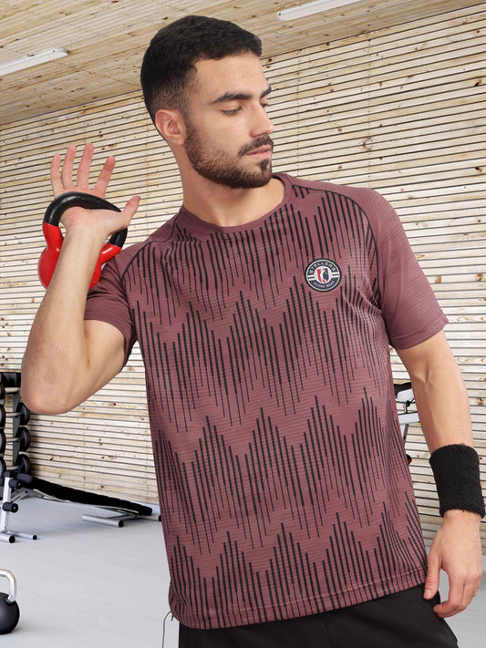 Mauve Mens Printed Round Neck Active Wear T-Shirt