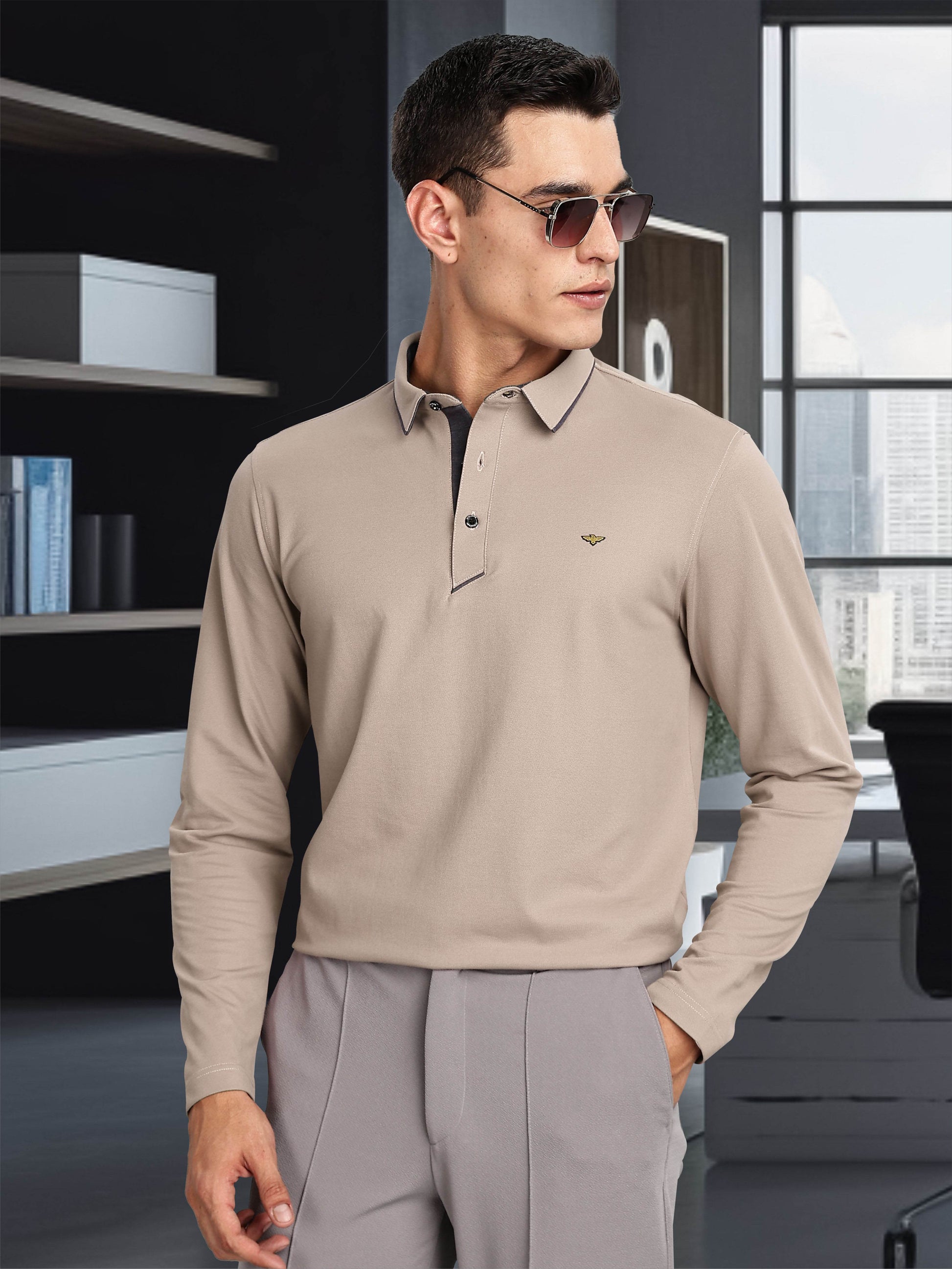 Moose Grey Soft Berry PQ  Full Sleeve T Shirt For Men 
