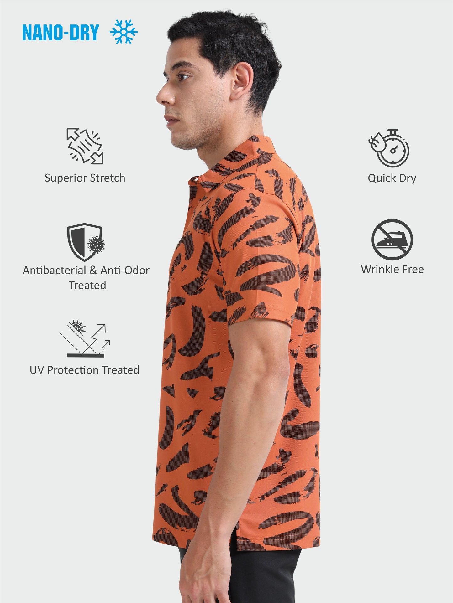 Orange Camousquare Printed Polo T Shirt for Men