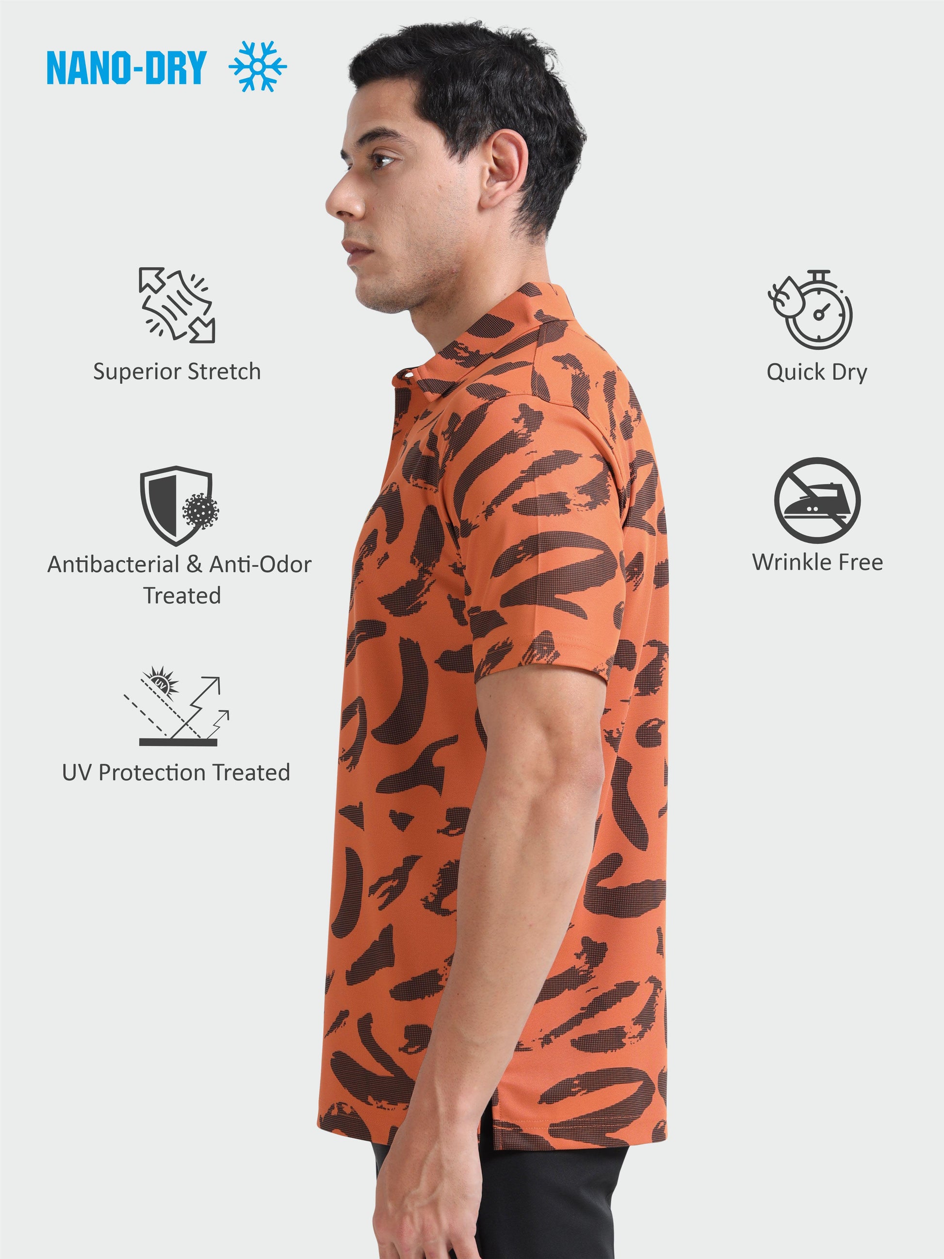 Orange Camousquare Printed Polo T Shirt for Men