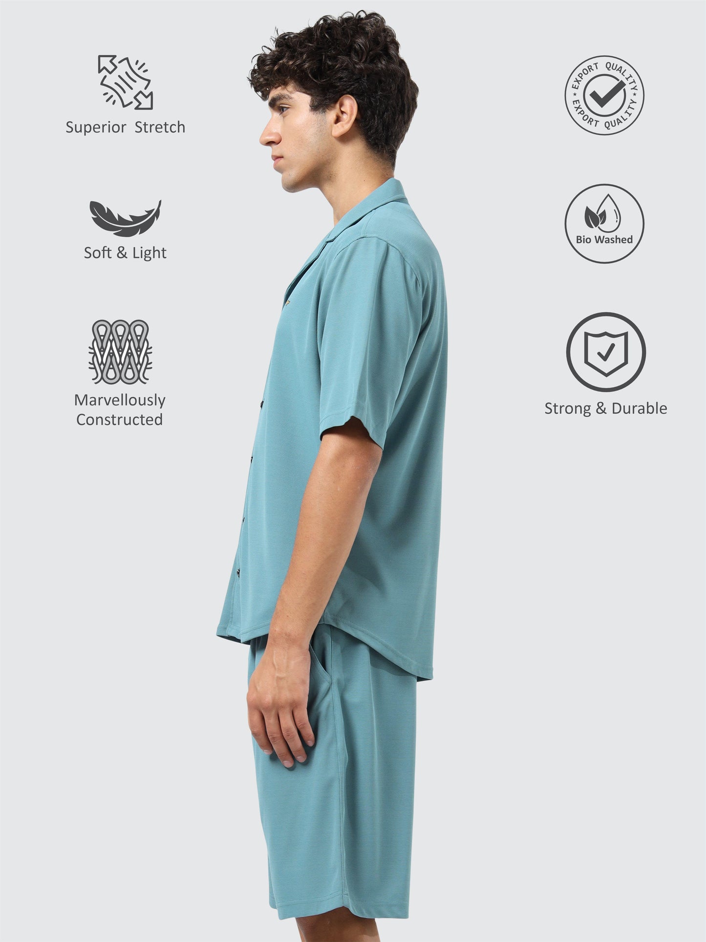 Men Relaxed Fit Co-ord Set Nile-Blue | Wrinkle Free | Stretchable | Feather Touch Feel | Breathable
