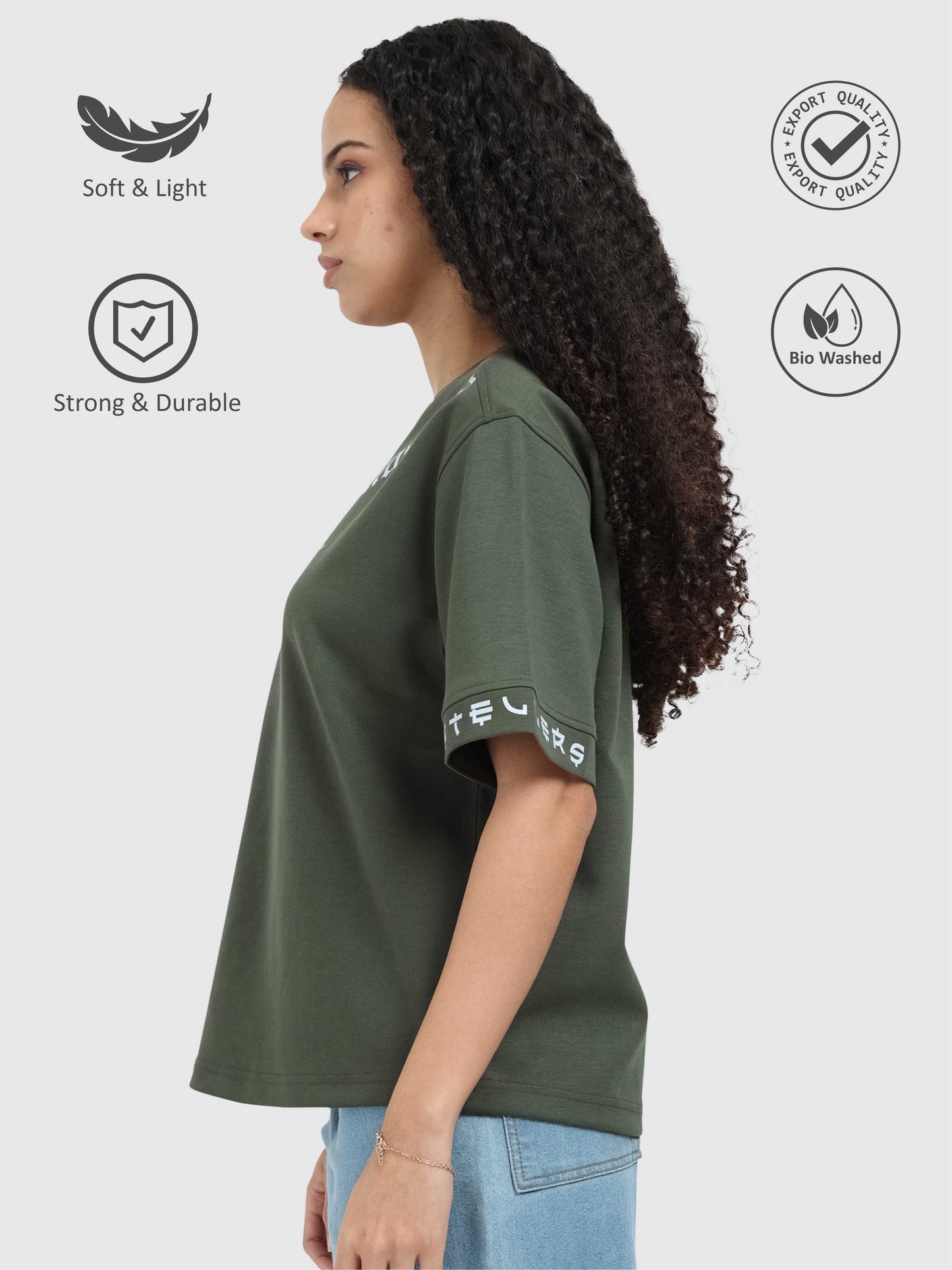 Women Oversized T-Shirt - Olive Green | Feather Touch Feel | Odour Resistant | Quick Dry | Stretchable | Lightweight