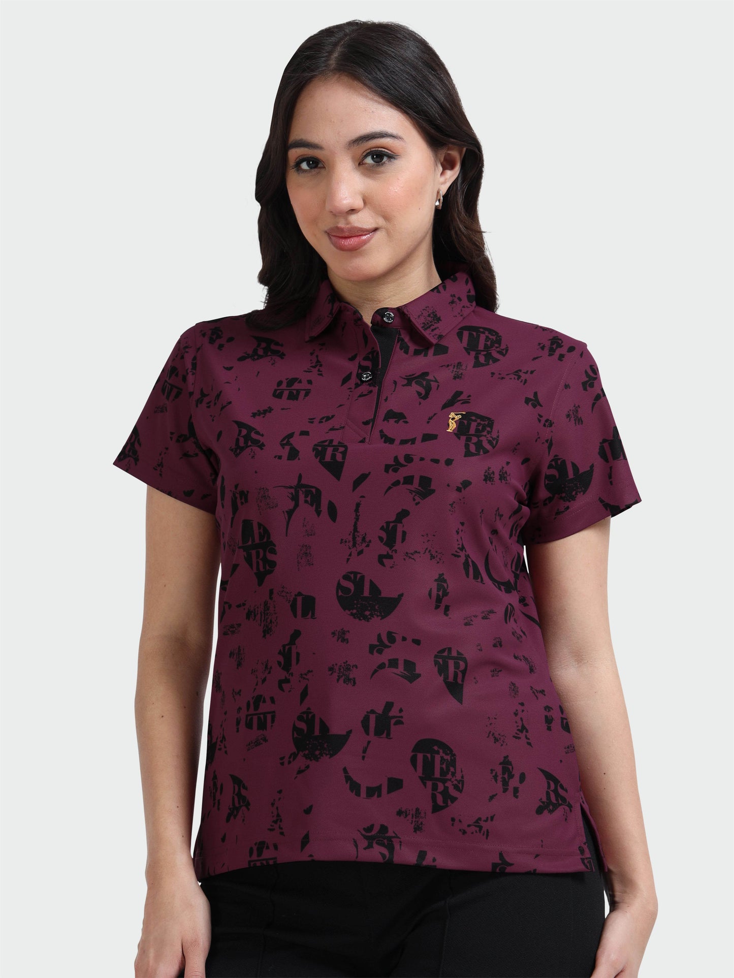 Magenta Camstel Printed Polo T Shirt for Women