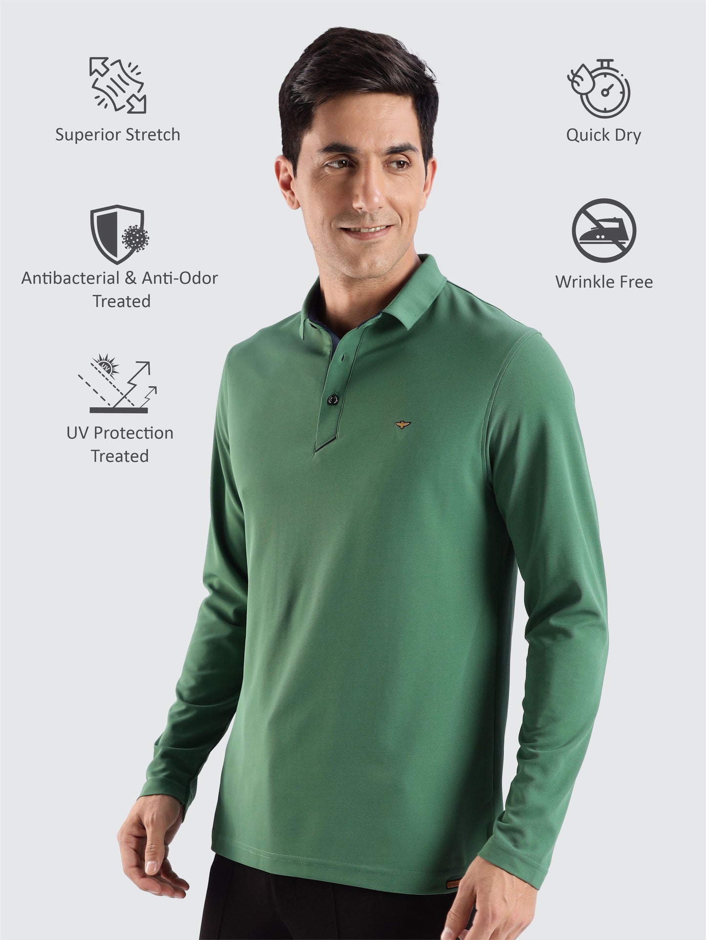 Men's Apple Green Full Sleeve Polo T-Shirt