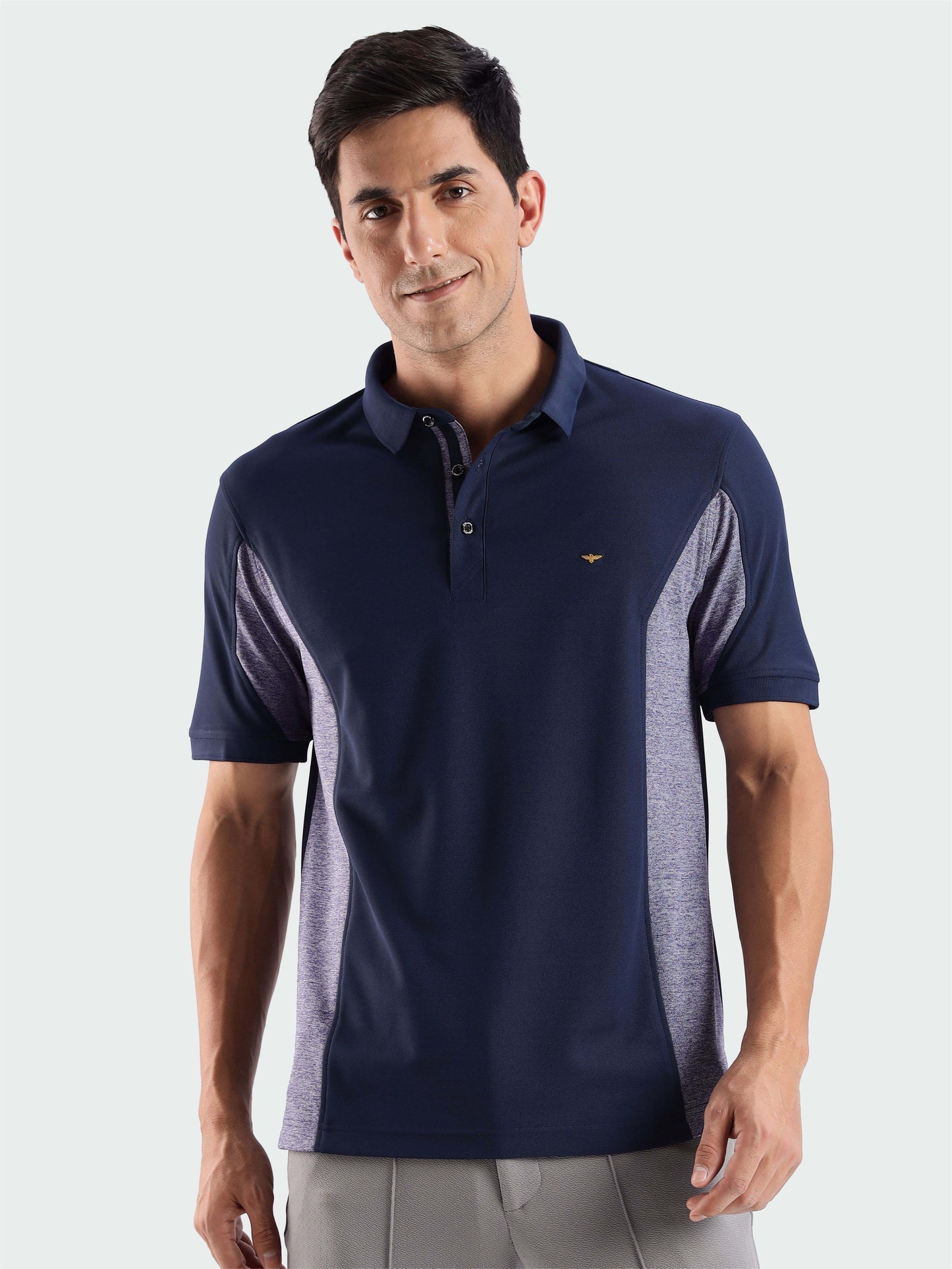 Men's Navy Blue Color Block Polo T-Shirt | Wrinkle-Free | Quick Dry | Stretchable |  Odour-Free | UV Protected