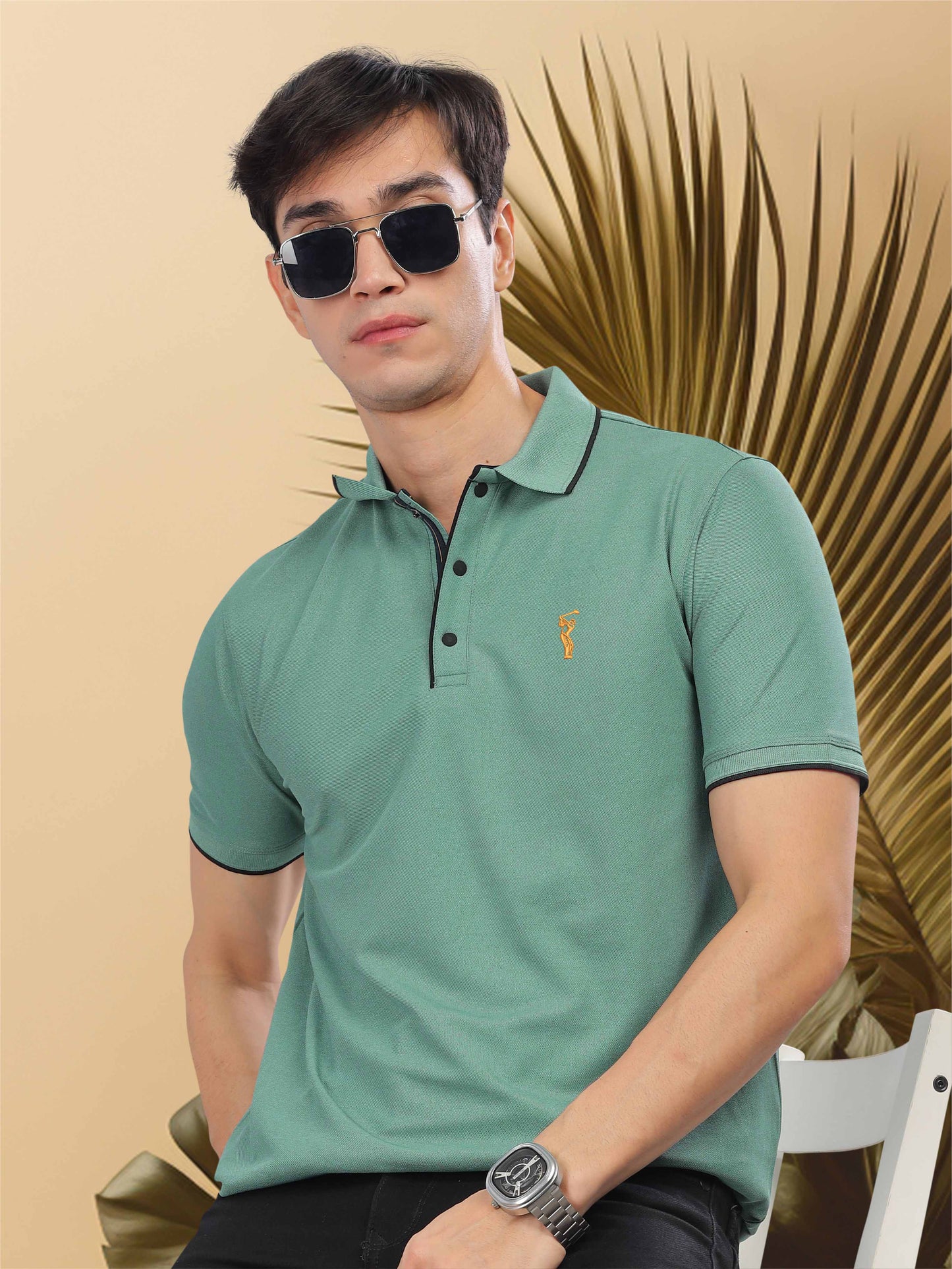 Aqua Green Men's Tipping Polo T-Shirt 