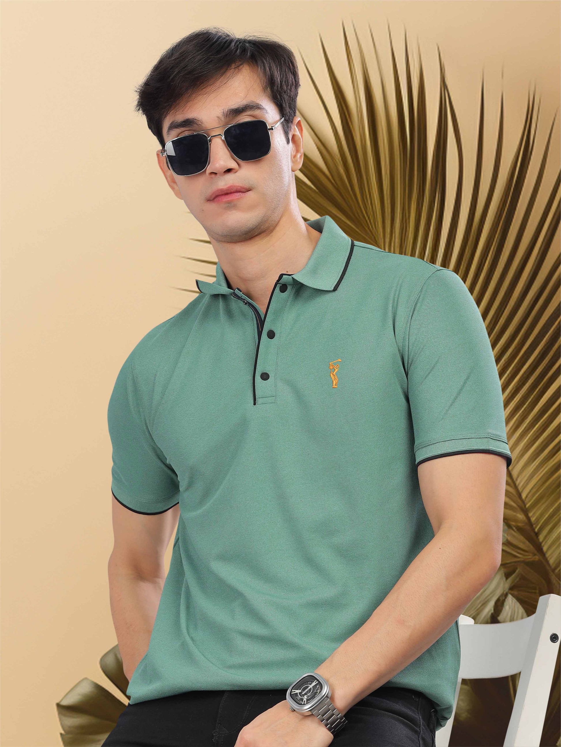 Aqua Green Men's Tipping Polo T-Shirt 