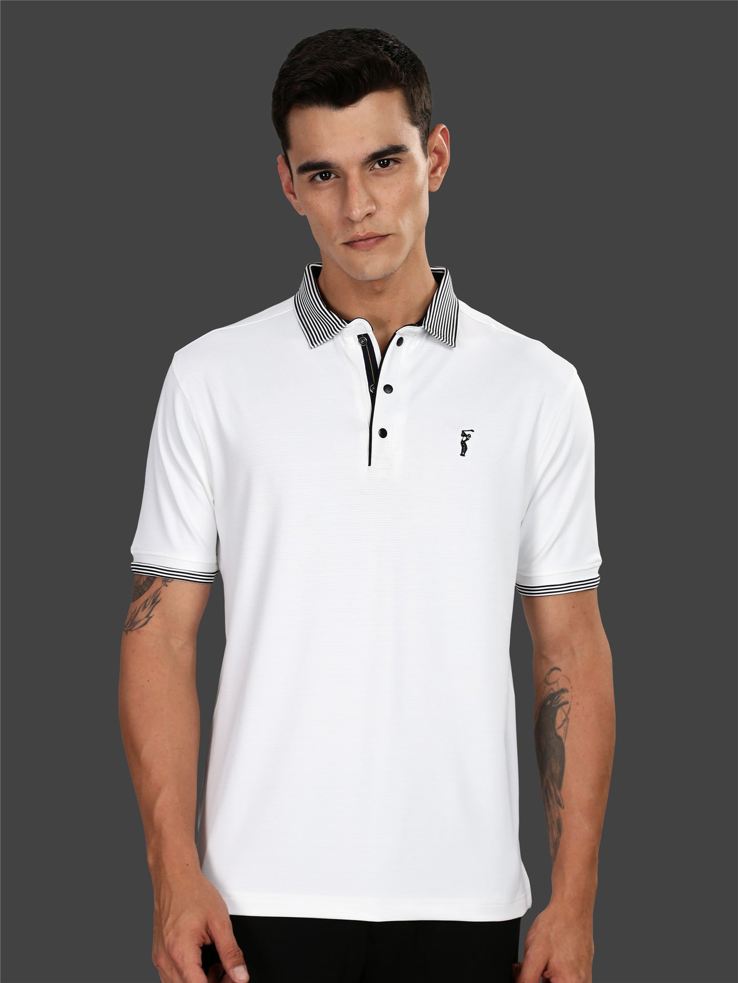 Men Premium Ultra Stripes Polo T-Shirt - White | Feather Touch Feel | Light Weight | Stretchable | Sustainable