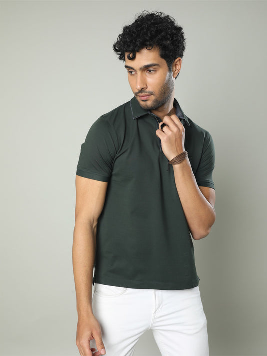 Bottle Green Men Premium SoftBerry PQ Polo T-Shirt