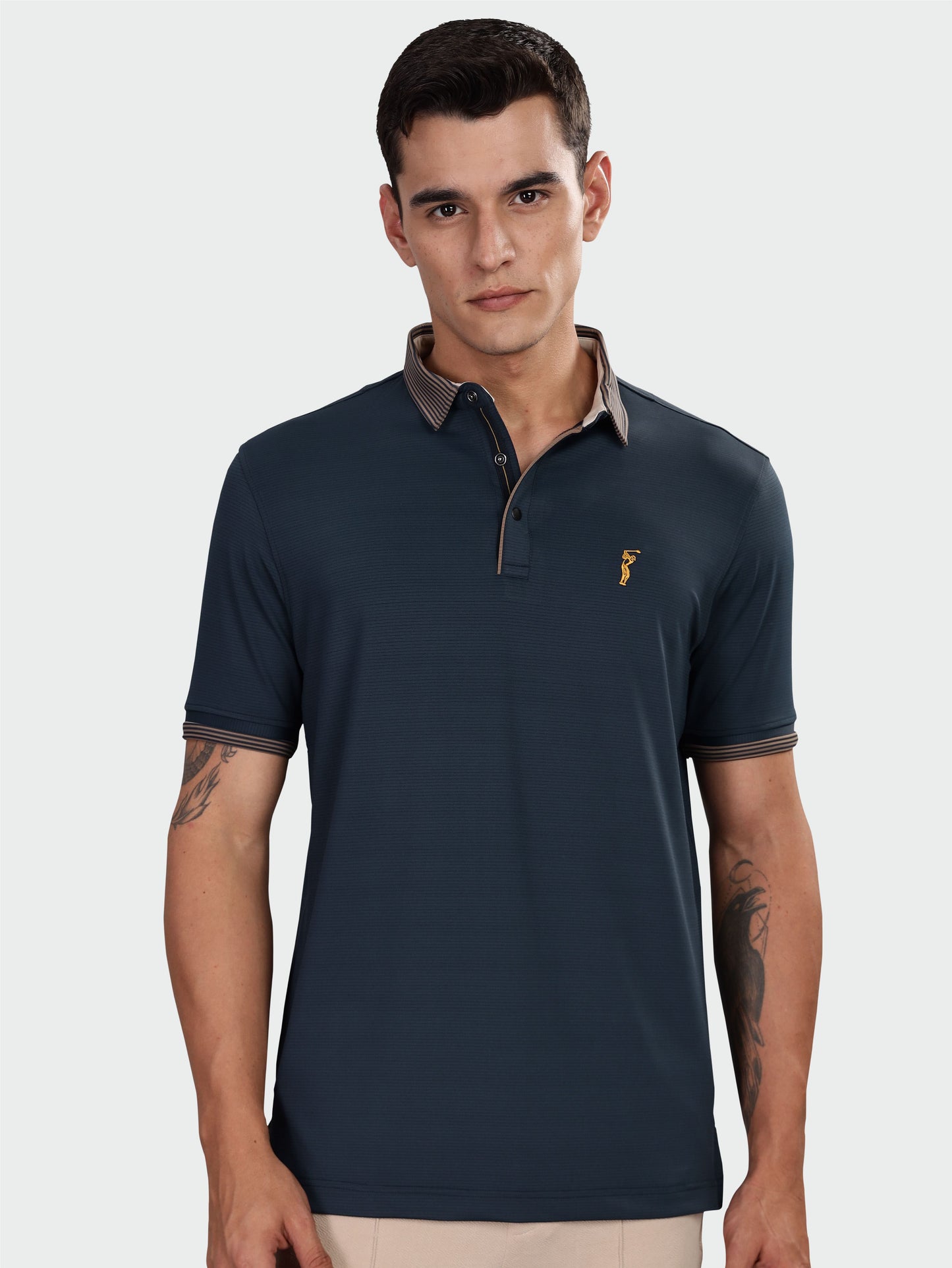 Men Premium Ultra Stripes Polo T-Shirt - Navy Blue | Feather Touch Feel | Light Weight | Stretchable | Sustainable