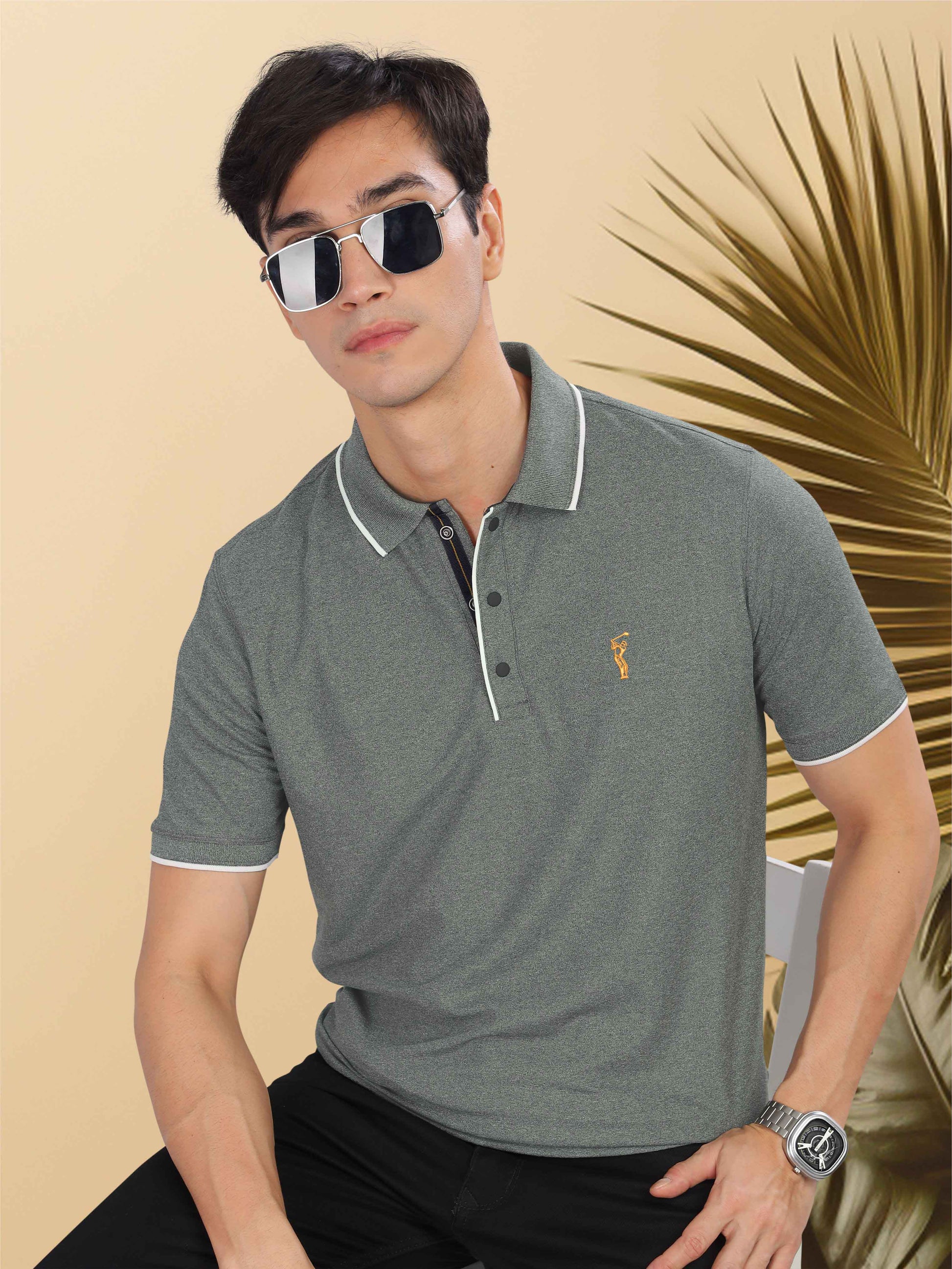 Charcoal Grey Men's Tipping Polo T-Shirt