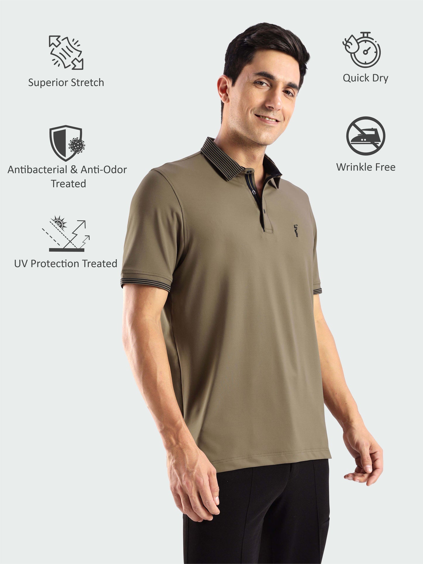 Men Premium Ultra Stripes Polo T-Shirt - Brown | Feather Touch Feel | Light Weight | Stretchable | Sustainable