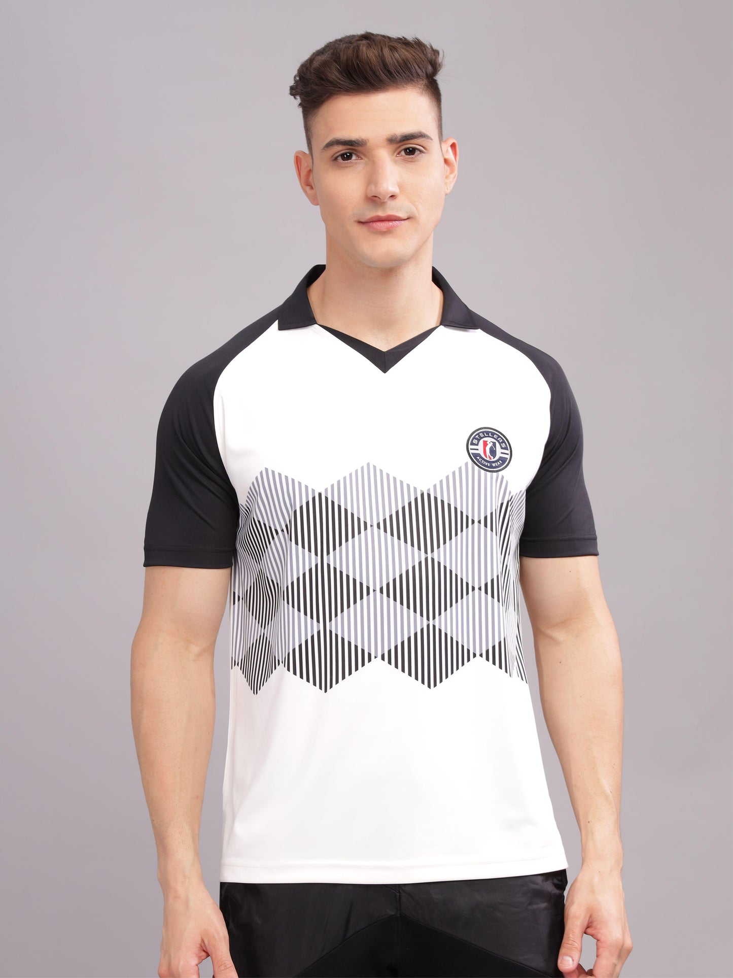 White Mens Printed Active Wear T-Shirt