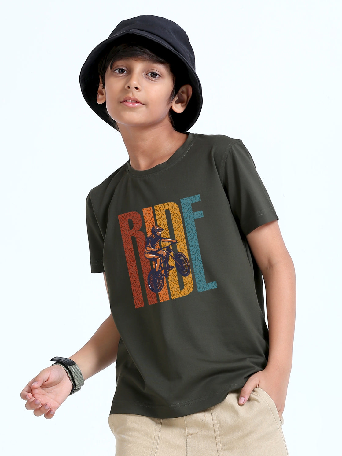 Olive Green Ride Printed Crew Neck T-Shirt