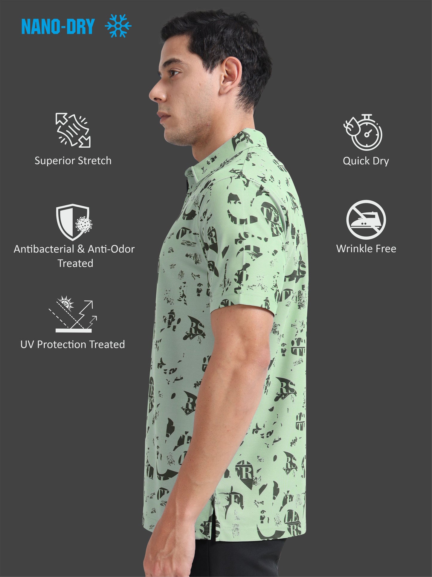Camstel Green Printed Polo T Shirt for Men 