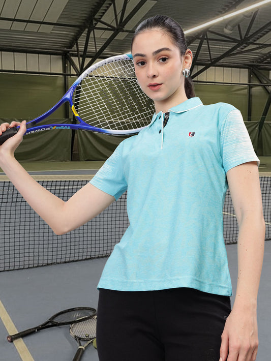 Turquoise Blue Women Active Wear Polo T-shirt