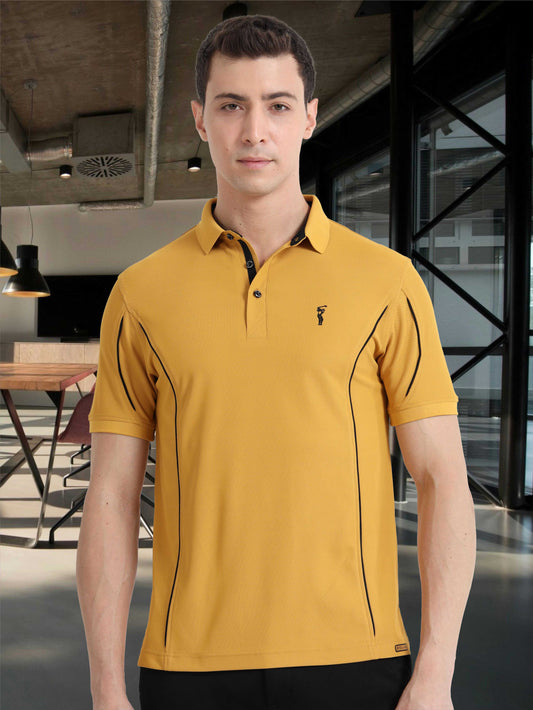 Mustard-Men's Piping Design Polo T-Shirt | Wrinkle-Free | Quick Dry | Stretchable |  Odour-Free | UV Protected