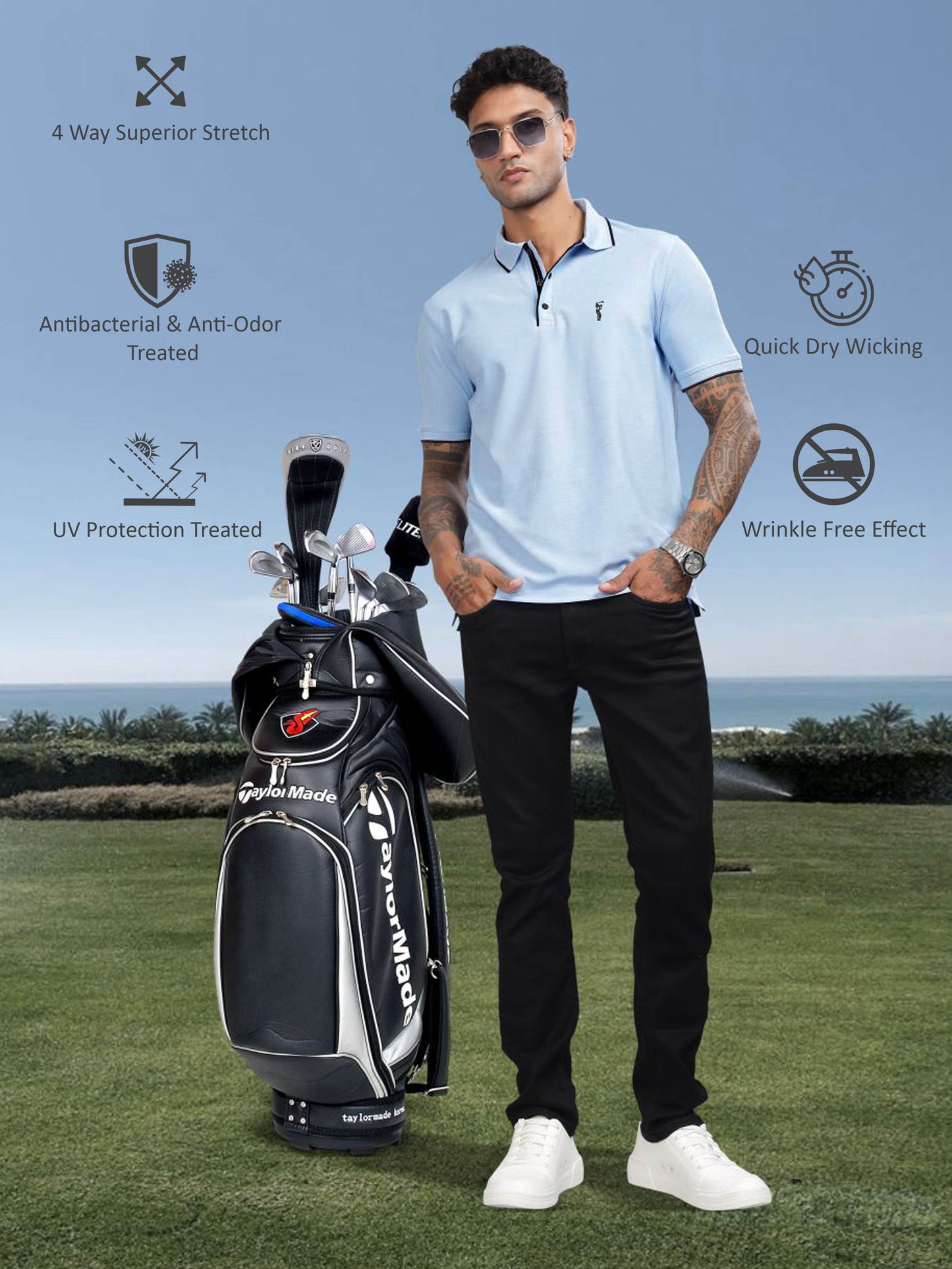 Sky Blue Men's Tipping Polo T Shirt
