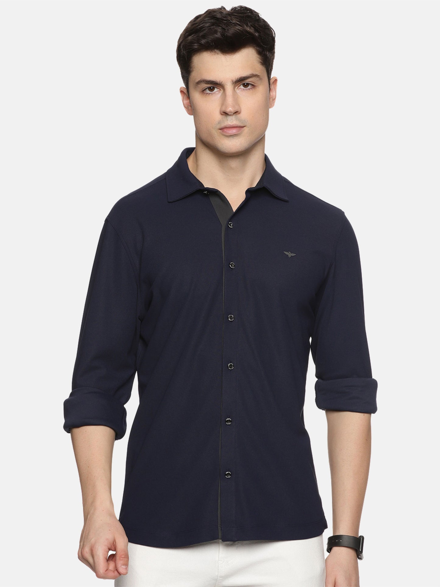 Navy Blue Men's Premium Nano-Dry Shirt | Stretchable | Wrinkle-Resistant |