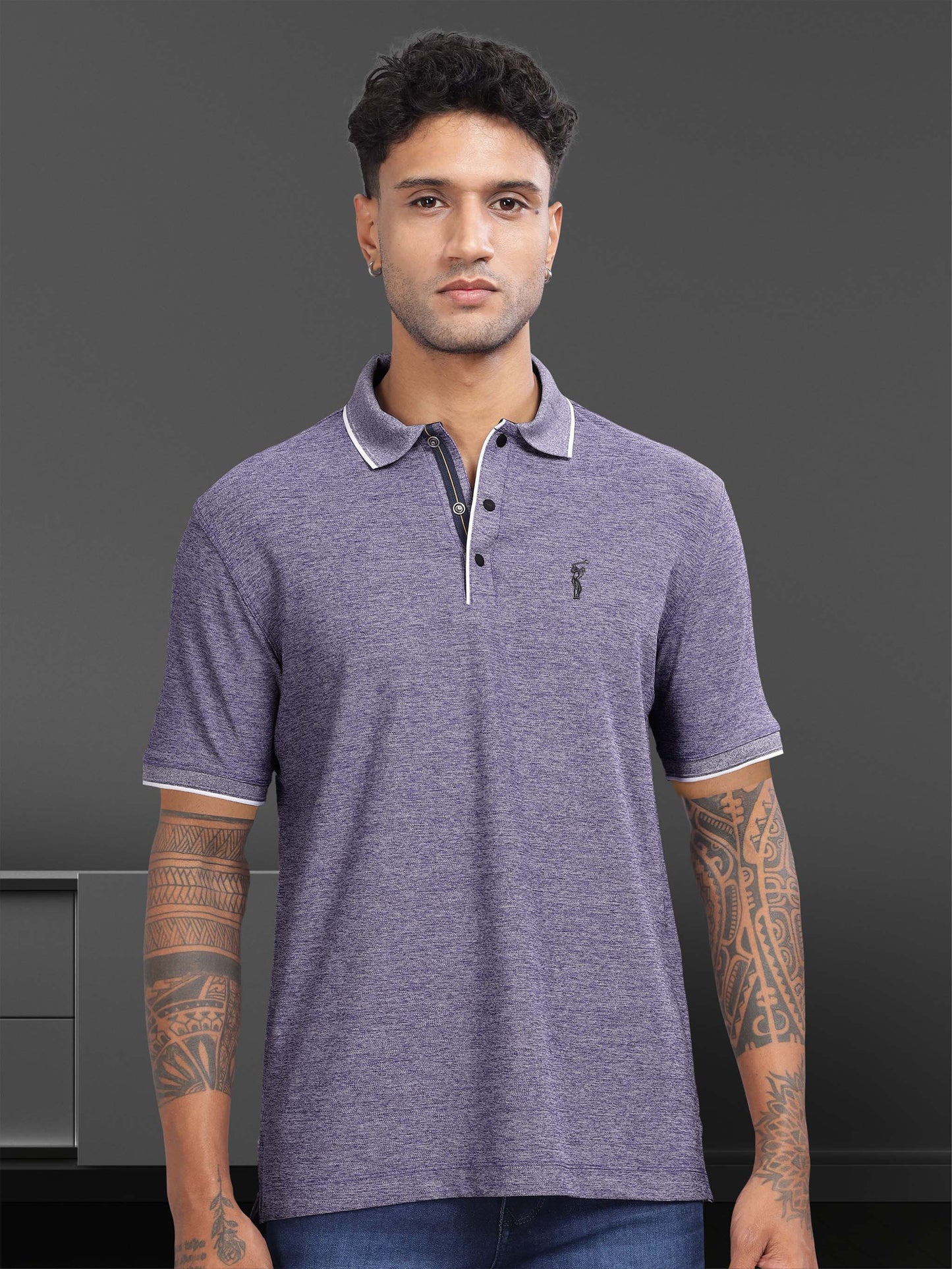 Purple Mist Mens Tipping Polo T-Shirt | Quick Dry | Stretchable | UV Protected | Wrinkle & Odour-Free