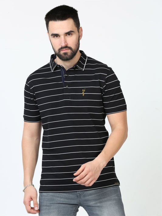 Black Striped Polo T Shirt for Men
