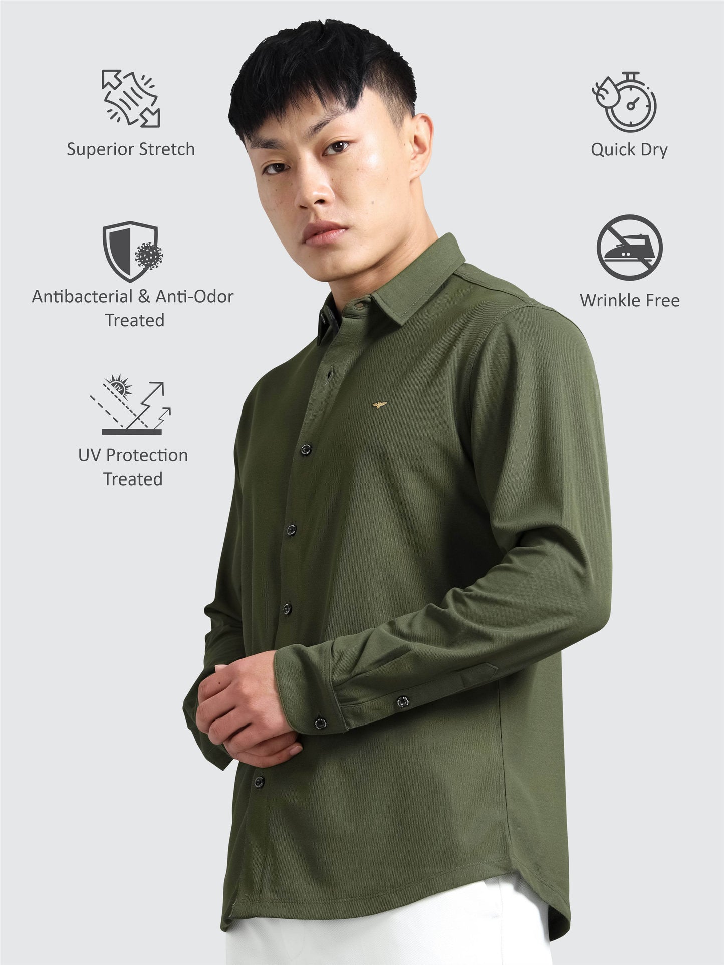 Olive Green Men's Premium Nano-Dry Shirts | Stretchable | Wrinkle-Resistant |
