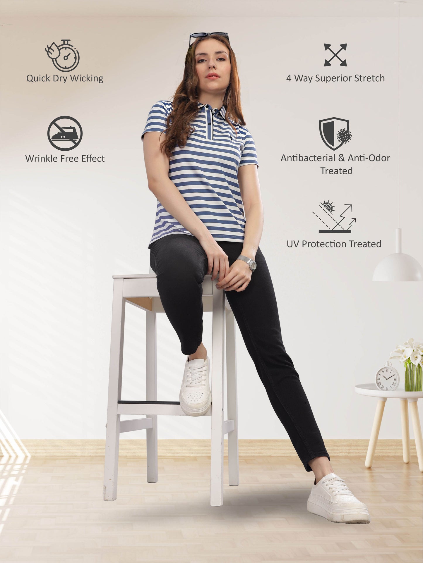 Deep Purple Women's Stripes Polo T Shirt