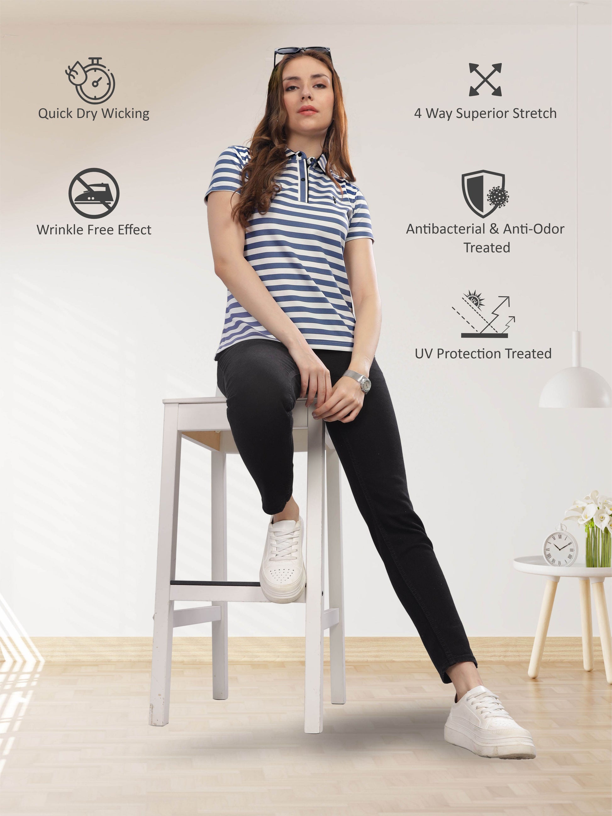 Deep Purple Women's Stripes Polo T Shirt