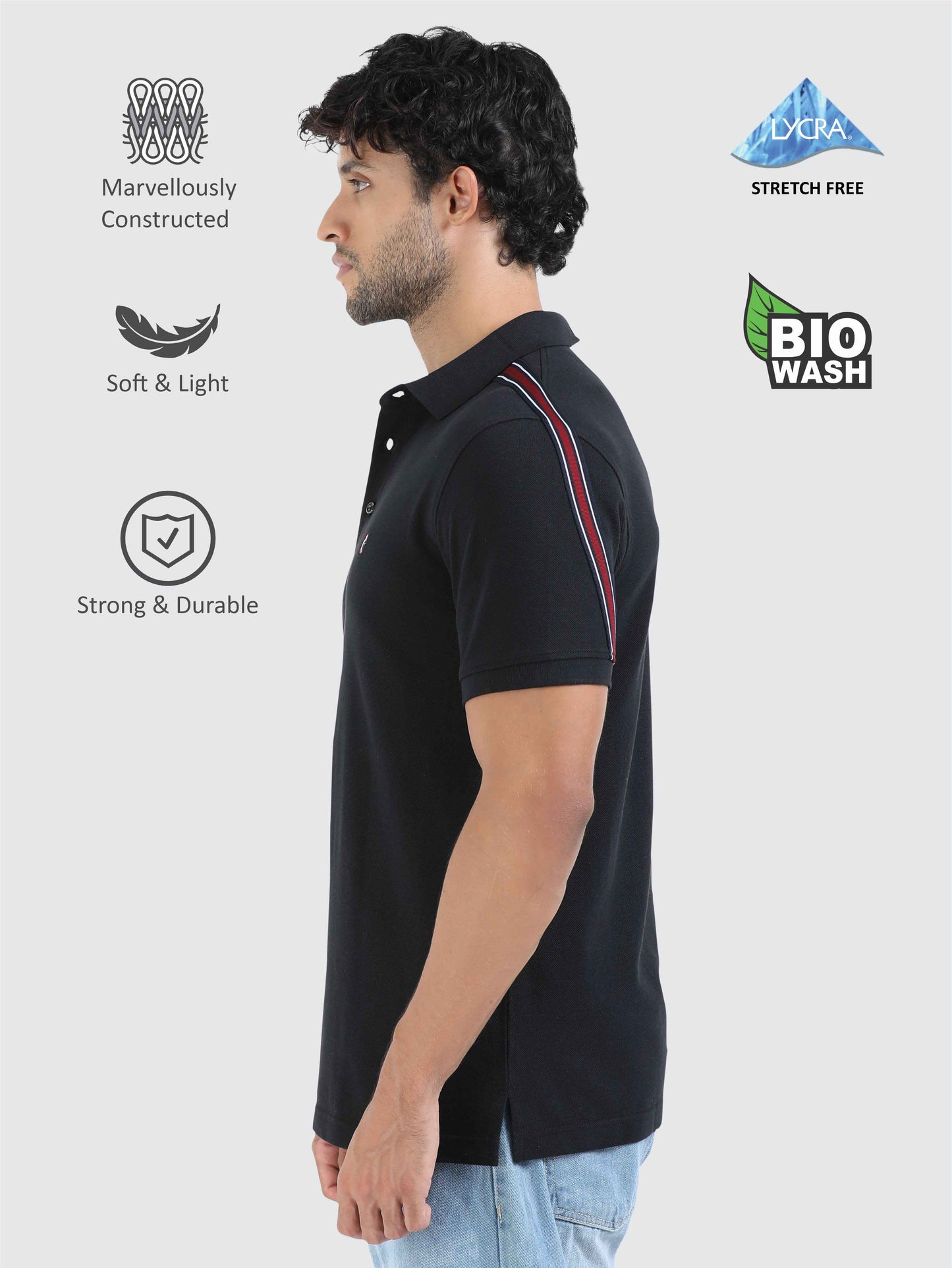 Men Black Solid Premium Cotton Polo T-shirt  | Stretchable   |  Feather touch feel  |  Sustainable  |  Breathable | Light Weight