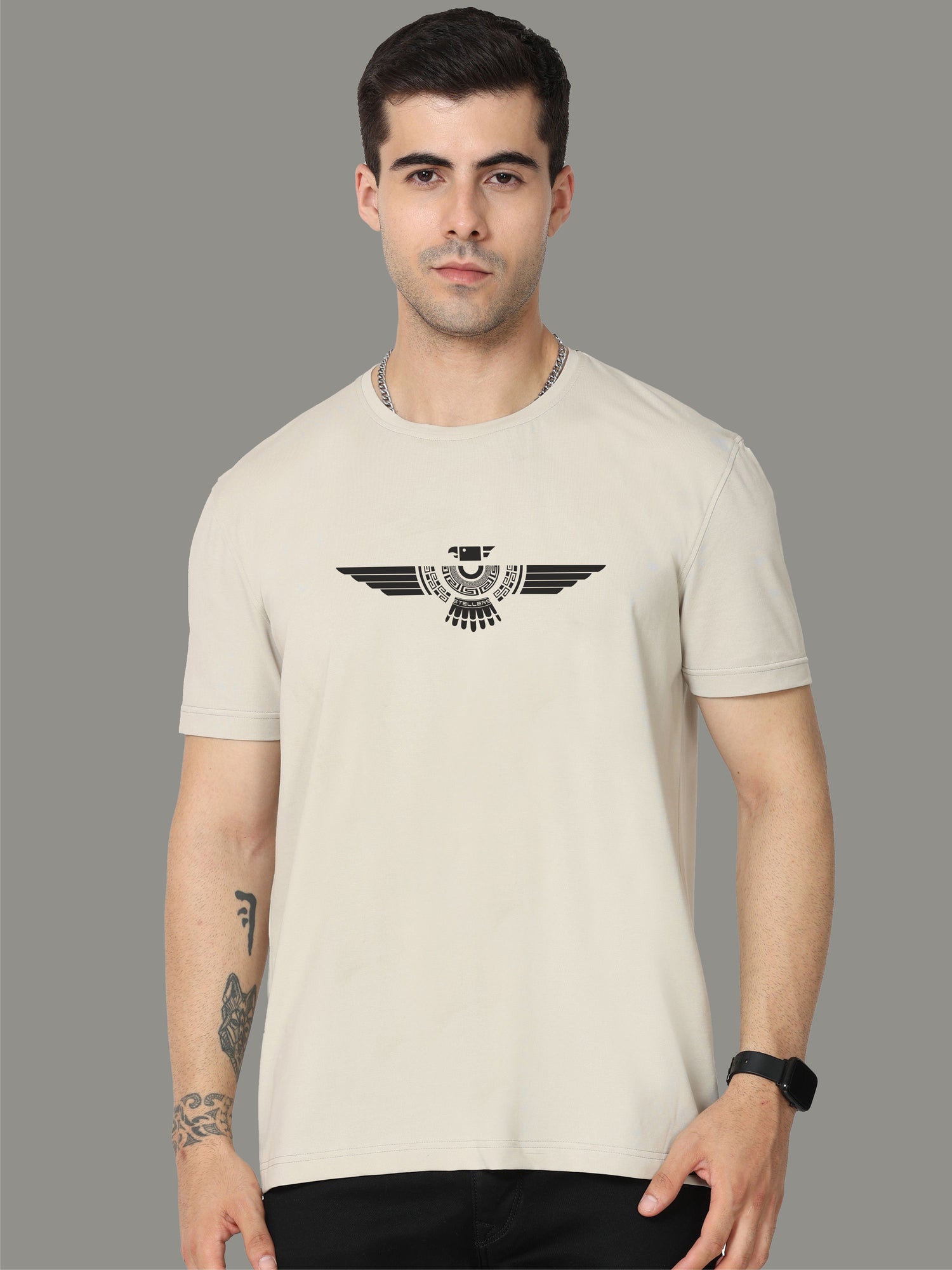Moose Grey Tribal Men’s Round Neck T Shirts 